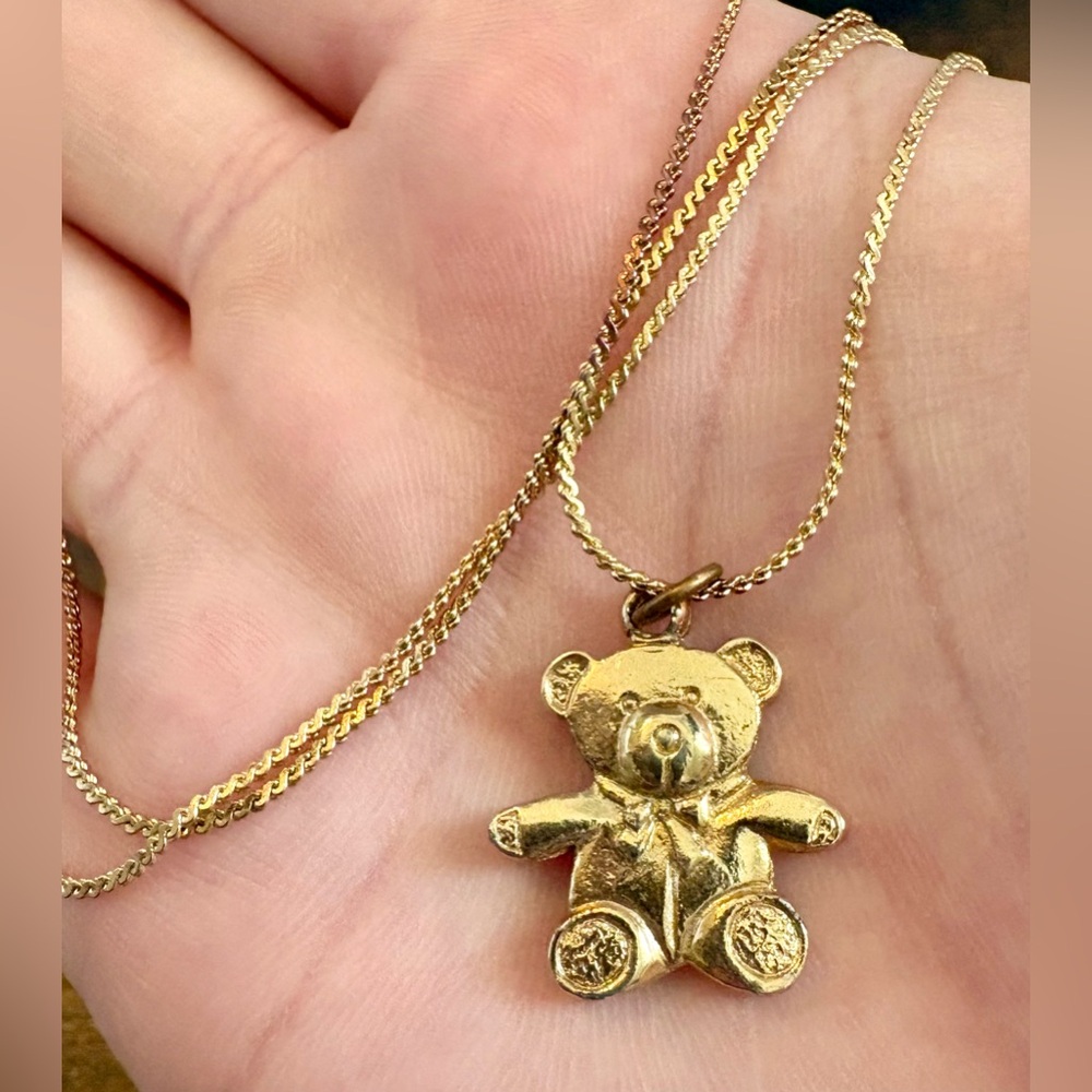 Vintage Gold Toned Teddy Bear Pendant Necklace